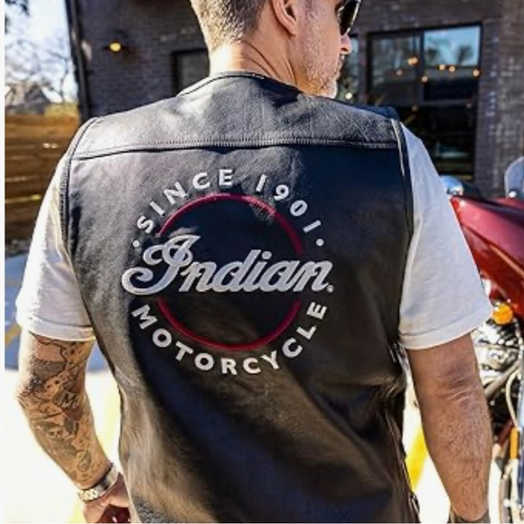 NWT Indian Motorcycle Black Leather Moto Westetn Vest - Picture 12 of 15